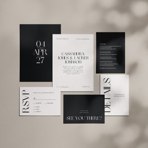 Moderne Hochzeitseinladungen, Moderne Einladungsreihe, Hochzeitsdetailkarte, Antwortkarte, Canva Hochzeitseinladungsvorlagen, WT09
