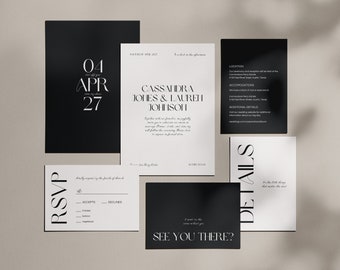 Fun Modern Wedding Invitation Suite: Invite, Details Card, RSVP Card (Canva Templates) (WT09)