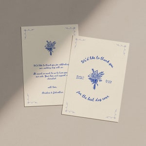 Cartes de remerciement de mariage lunatiques dessinées à la main, modèle de remerciement de mariage coloré, 5 x 7, A5, modèle de toile, WT23