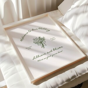 wedding welcome sign canva template with flower bouquet
