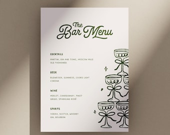 Hand Drawn Wedding Bar Menu Template, Drink Menu Sign, Canva