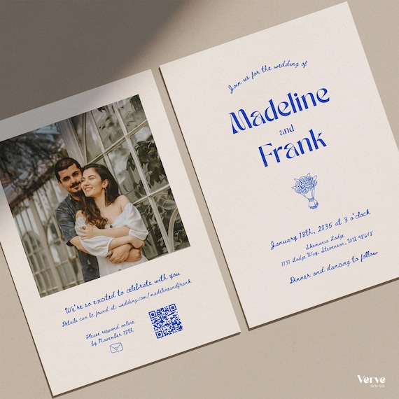 Whimsical Wedding Invitation with Photo and QR Code (Editable Canva Template) (WT14)
