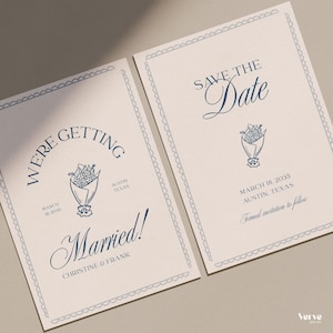 Elegante Save the Date Einladung, handgezeichnete Save the Dates, wunderliche Hochzeit Save the Date Karte, Unikat, Canva Template, WT24