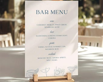 Hochzeit Bar Schild Vorlage, Handgezeichnete Getränkekarte (bearbeitbare Canva Vorlage) (WT24)