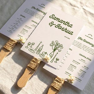 Hand Drawn Wedding Fan Template, Fun Program Fans, Editable Canva Template (WT32)