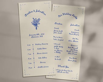 Hand Drawn Wedding Program: Whimsical Ceremony Program (4x9, 4x8) (Canva Template) (WT23)