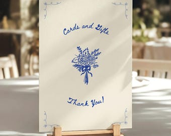 Hand Drawn Cards and Gifts Sign Template, Handwritten Whimsical Wedding Signage (Canva Template) (WT23)