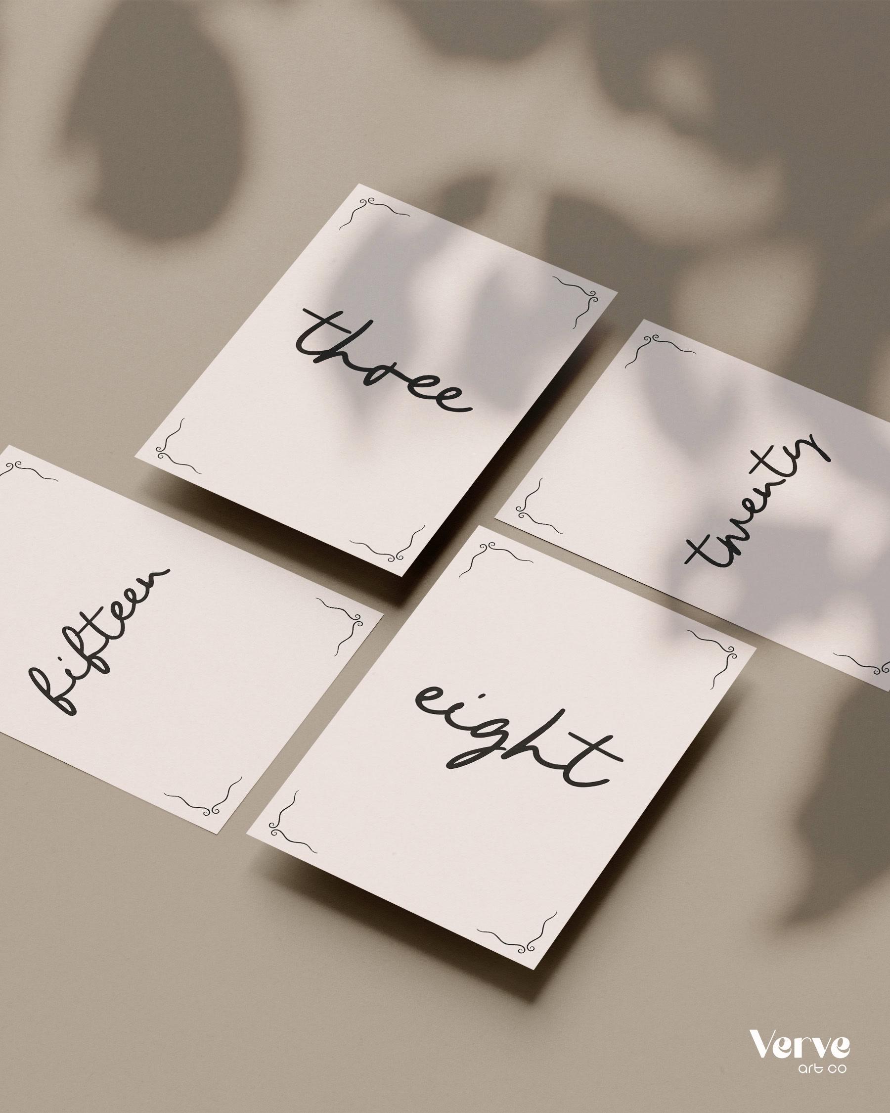 Handwritten Table Numbers Wedding, Whimsical Table Number Cards ...