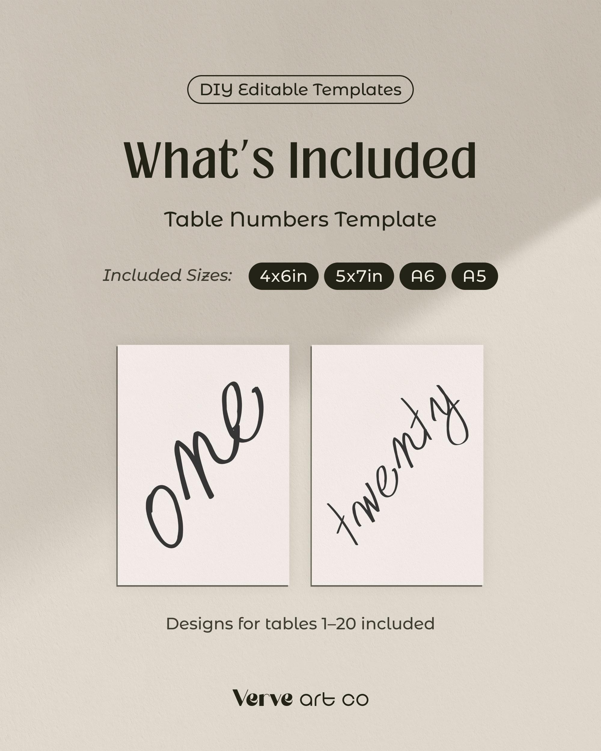 Artsy Handwritten Table Numbers for Wedding Reception (editable Canva ...
