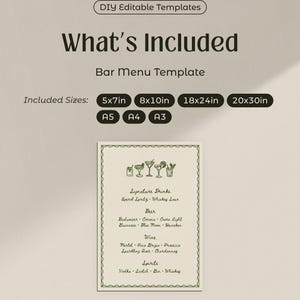 Illustrated Wedding Bar Menu Sign, Whimsical Drink Menu (Editable Canva Template) (WT16) image 5