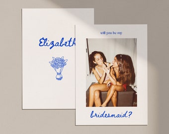 Whimsical Bridesmaid Proposal Card with Photo: Will You Be My Bridesmaid (Canva Template) (WT14)