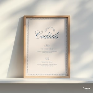 Modello per cartello vintage per drink esclusivi, modello per cocktail esclusivi con bordo a spirale, cartello per matrimonio originale, cartello per menu da bar, modello Canva, WT24