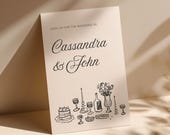 Rustic Wedding Invitation Template: Hand Drawn Invite with QR Code (Editable Canva Template) (WT37)