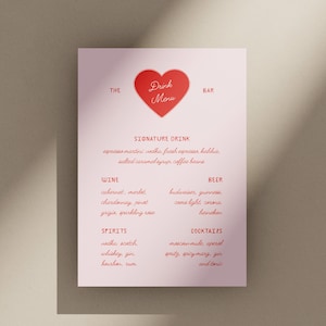 Retro menubord trouwbar, romantisch, kleurrijk drankmenu (bewerkbare canvassjabloon) (WT40)