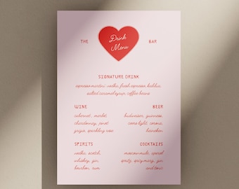 Retro Wedding Bar Menu Sign, Romantic, Colorful Drink Menu (Editable Canva Template) (WT40)