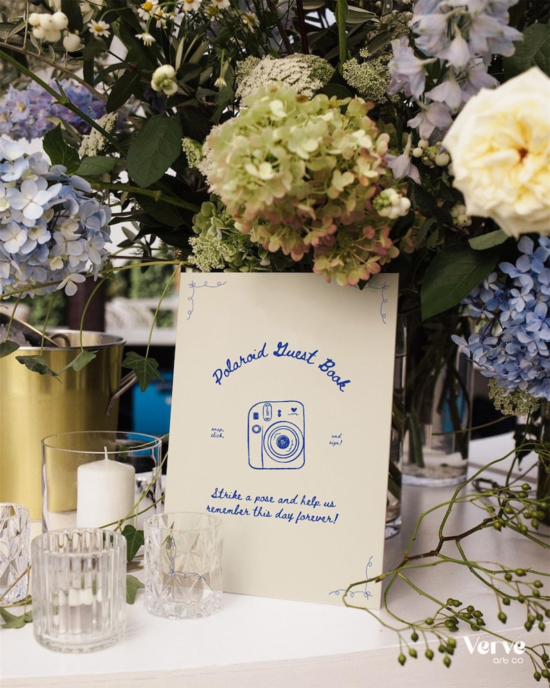 Whimsical Polaroid Guest Book Sign with Instax Instructions (Canva Template) (WT23) image 2