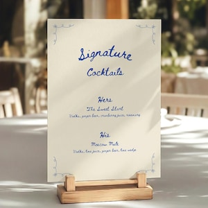 Hand Drawn Wedding Signature Drinks Sign Template, His and Hers Cocktails (Canva Template) (WT23)