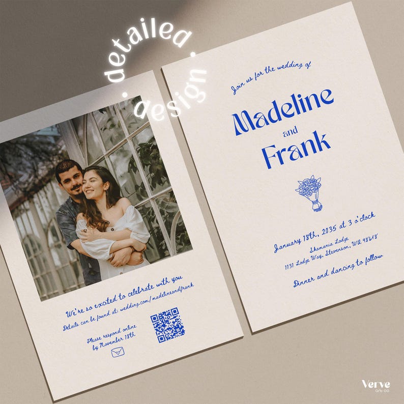 Whimsical Wedding Invitation with Photo and QR Code (Editable Canva Template) (WT14) image 8