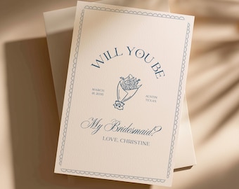 Vintage Bridesmaid Proposal Card Template: Elegant Hand Drawn (Canva Template) (WT24)