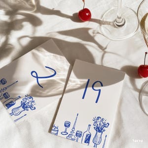 Numeri di tavolo per matrimonio creativi, numeri di tavolo per matrimonio disegnati a mano, cartelli con numeri di tavolo unici, stampabili, modello Canva, WT22
