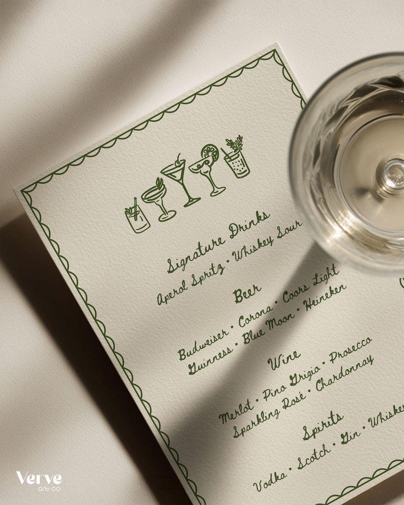 Illustrated Wedding Bar Menu Sign, Whimsical Drink Menu, Editable Canva Template
