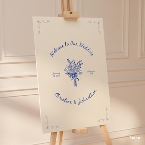 Handgetekend bord Welkom bij ons huwelijk | Canvassjabloon