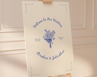 Hand Drawn Welcome to Our Wedding Sign | Canva Template