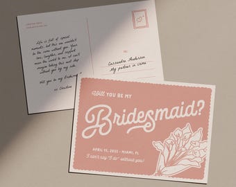 Bridesmaid Proposal Card Template: Vintage Postcard Design (Editable Canva Template) (BA04)