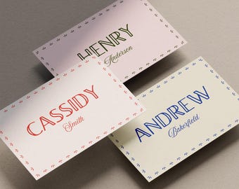 Modelo de Canva para Cartões de Lugar Coloridos para Casamento, Cartões de Nome Dobráveis e Criativos (WT36)