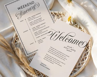 Wedding Welcome Bag Card, Weekend Itinerary Timeline, Welcome Note (Canva Template) (WT15)