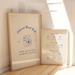 Polaroid guest book sign printable set for wedding reception. Editable Canva wedding sign with step-by-step photo instructions, instant download.