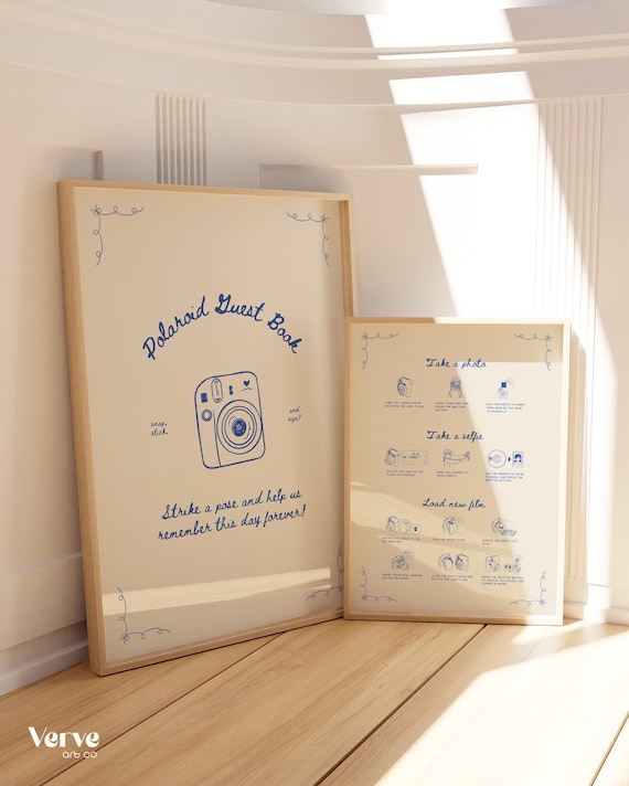 Whimsical Polaroid Guest Book Sign with Instax Instructions (Canva Template) (WT23)