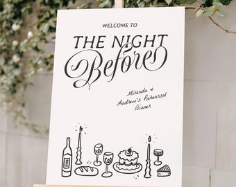 Hand Drawn The Night Before Sign, Modern Rehearsal Dinner Welcome Signs Canva Template