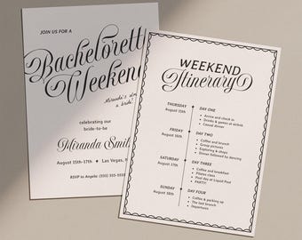 Roteiro para despedida de solteira, convite para festa de despedida de solteira (modelo editável do Canva) (WT15)