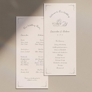 Vintage Schwäne Hochzeitsprogramme Canva-Vorlage, Printable Hochzeit Timeline, Bestellnummer (TT11)