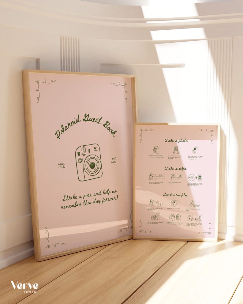 Whimsical Polaroid Guest Book Sign with Instax Instructions (Canva Template) (WT23) image 4