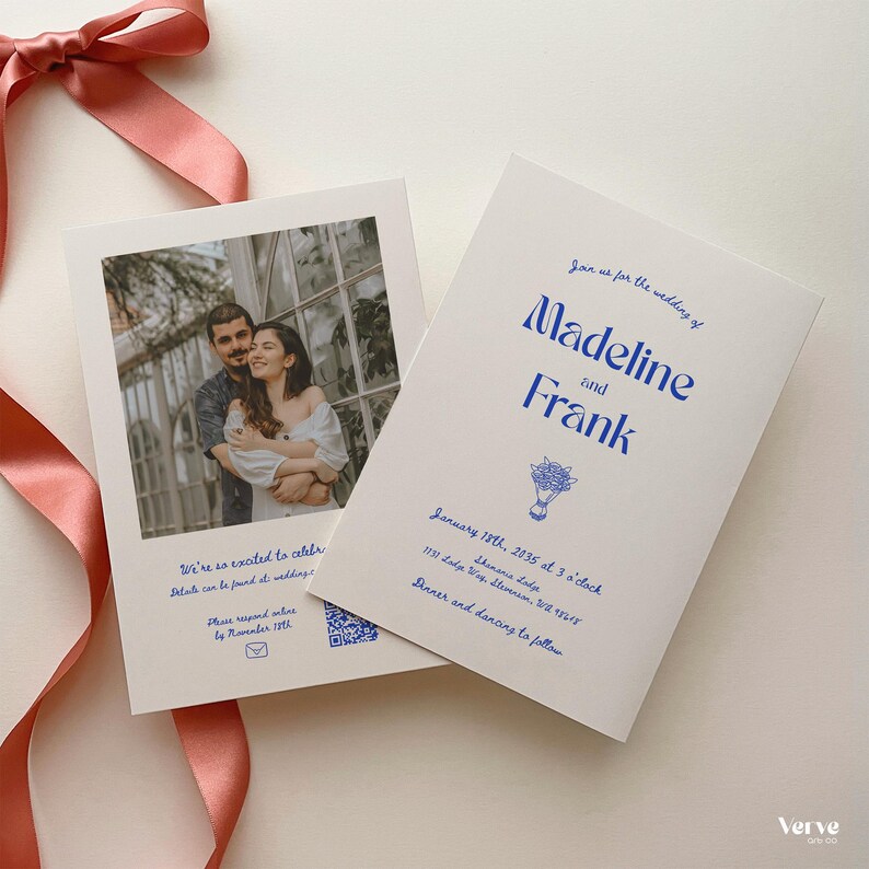 Whimsical Wedding Invitation with Photo and QR Code (Editable Canva Template) (WT14) image 9
