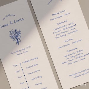 Hand Drawn Floral Wedding Program Template, 4x9 or 4x8 (Canva Template) (WT22)