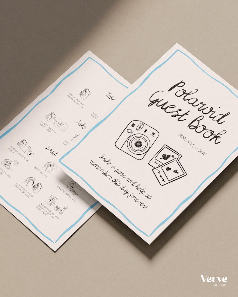 Whimsical Polaroid Guest Book Sign with Instax Directions, Photo Guest Books (Canva Template) (WT43) image 9