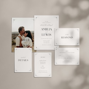 Elegant Wedding Invitation Suite Templates, Wedding Invites with Picture, Minimalist Photo Wedding Invitation Set, Canva Template, WT12