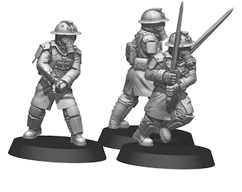 Female Trench Raiders with Greatswords ||3 Miniatures||3D Printed||28mm Heroic Scale||Tabletop Wargaming||Historical, Dieselpunk, Trench