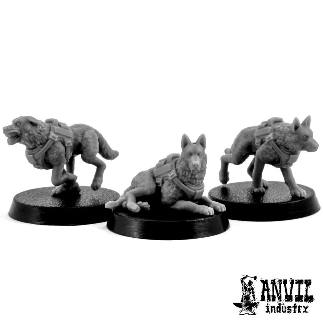 Attack Dogs 3 Miniatures 3D Printed 28mm Heroic Scale Tabletop
