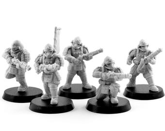 Dieselpunk Samurai Rifle Squad  || 5 Modular Miniatures || 3D Printed || 28mm Heroic Scale || Tabletop Wargaming || Historical, Dieselpunk