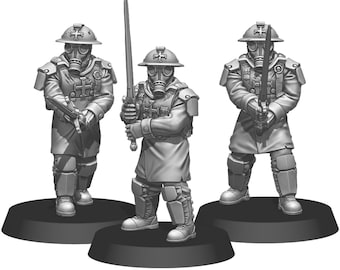 Trench Raiders with Greatswords - Male ||3 Miniatures||3D Printed||28mm Heroic Scale||Tabletop Wargaming||Historical, Dieselpunk, Trench