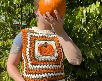 pumpkin granny square crochet sweater vest pattern