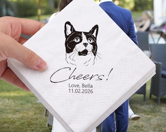 Personalized Pet Portrait Cocktail Napkins Custom Hand Drawn Dog and Cat Napkins for 1 to 3 Pets Wedding Party Supplies