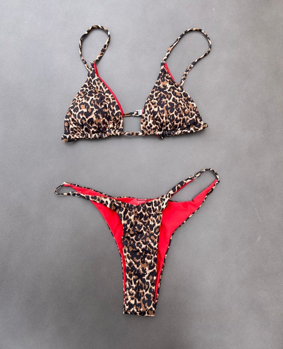 Leopard Print Bikini Cheetah Red Swimwear Swim Brown Animal Summer Etsy