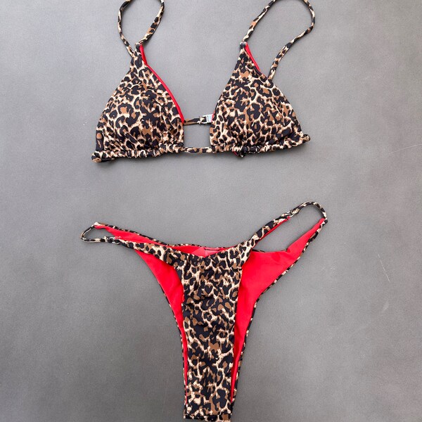 Blue cheetah bikini set with wrap