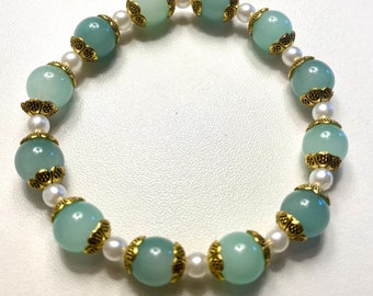 Turquoise and Gold Glass Bead Bracelet
