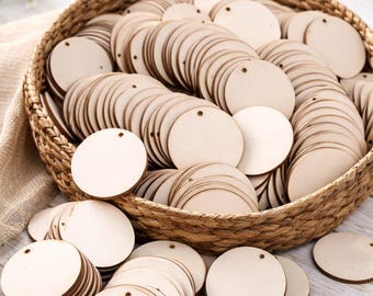 Etiquetas redondas de madera de 6,5 cm con agujero | Letrero de madera en blanco para manualidades, pintura y etiquetado | Etiquetas de regalo DIY, etiquetas de identificación de madera